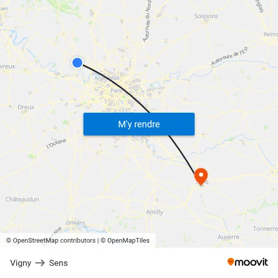 Vigny to Sens map
