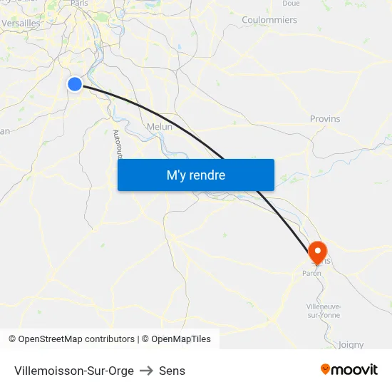 Villemoisson-Sur-Orge to Sens map