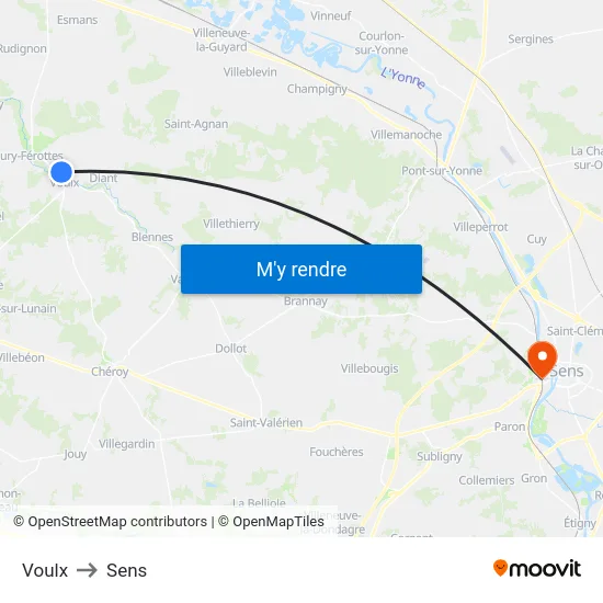 Voulx to Sens map