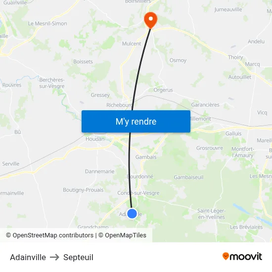 Adainville to Septeuil map