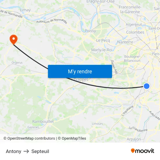 Antony to Septeuil map