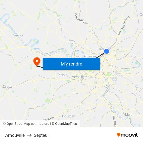 Arnouville to Septeuil map