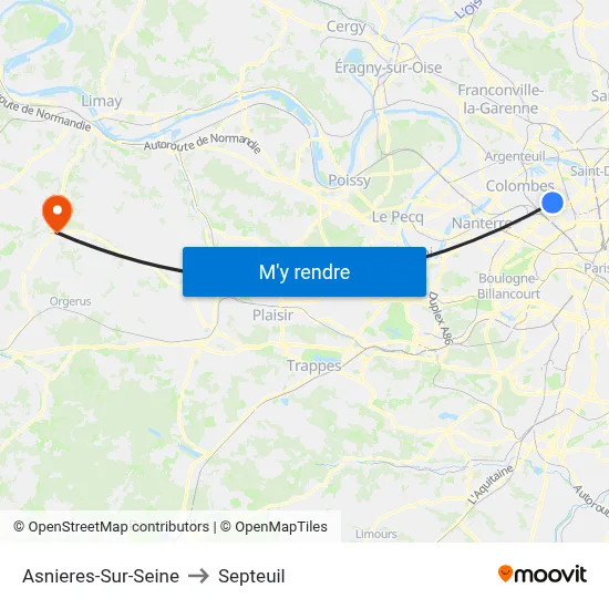 Asnieres-Sur-Seine to Septeuil map