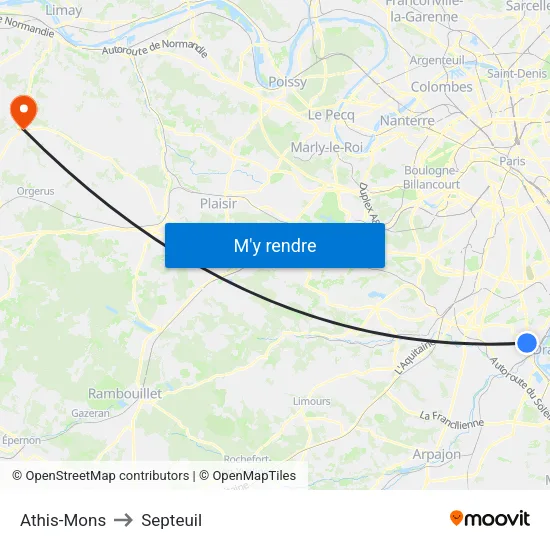 Athis-Mons to Septeuil map