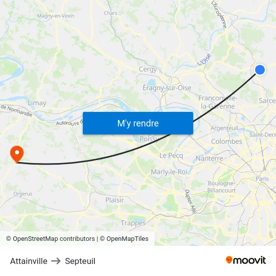 Attainville to Septeuil map