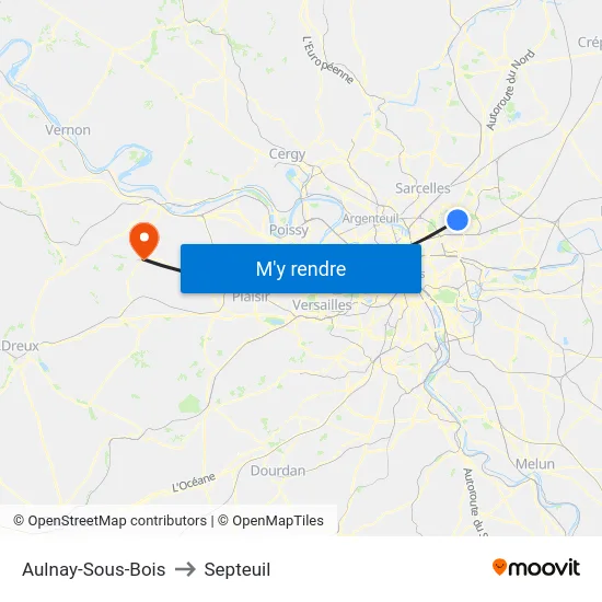 Aulnay-Sous-Bois to Septeuil map