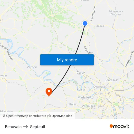Beauvais to Septeuil map