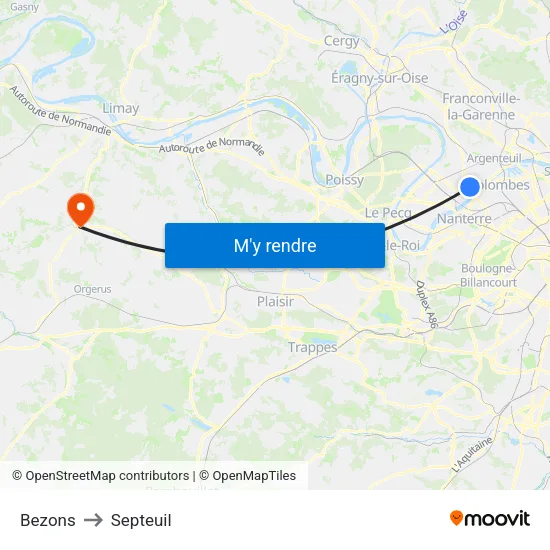 Bezons to Septeuil map