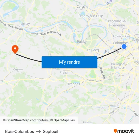 Bois-Colombes to Septeuil map
