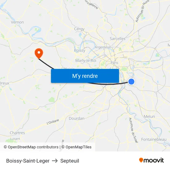 Boissy-Saint-Leger to Septeuil map