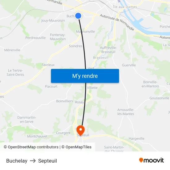 Buchelay to Septeuil map