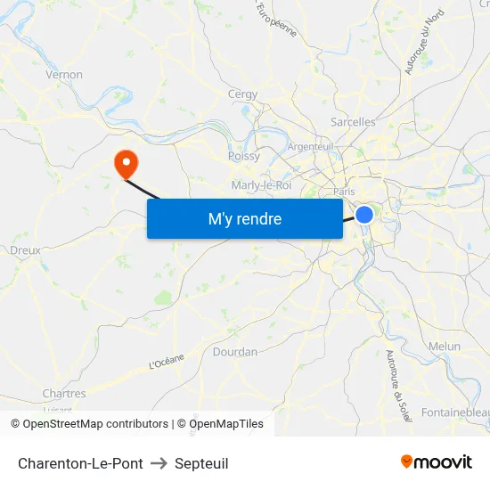 Charenton-Le-Pont to Septeuil map