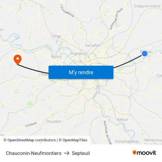 Chauconin-Neufmontiers to Septeuil map
