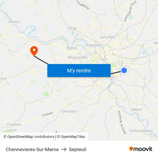 Chennevieres-Sur-Marne to Septeuil map