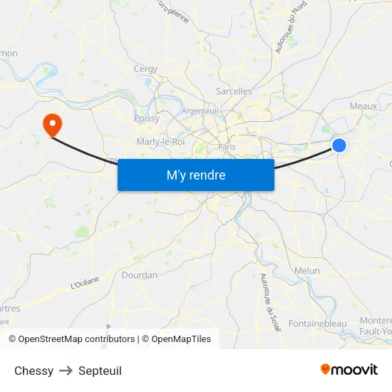 Chessy to Septeuil map