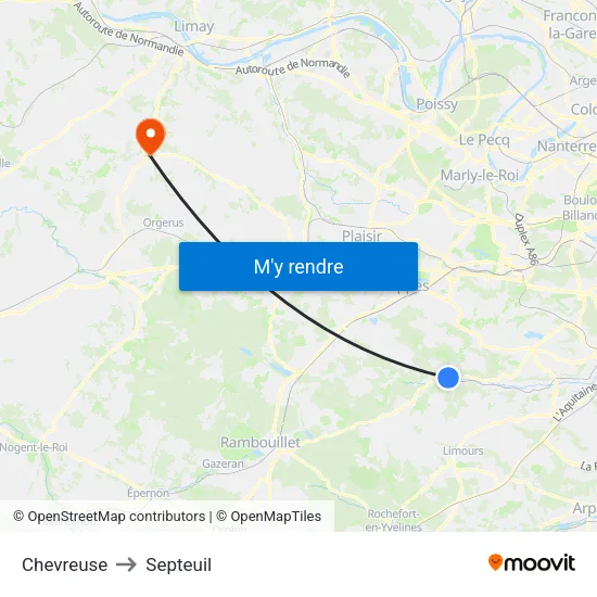 Chevreuse to Septeuil map