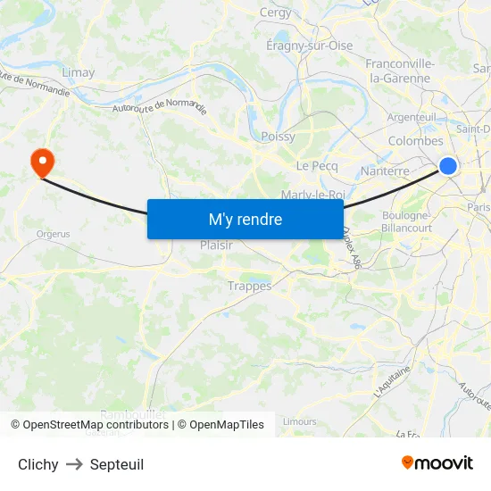 Clichy to Septeuil map