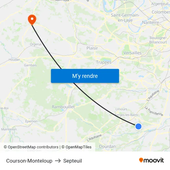 Courson-Monteloup to Septeuil map