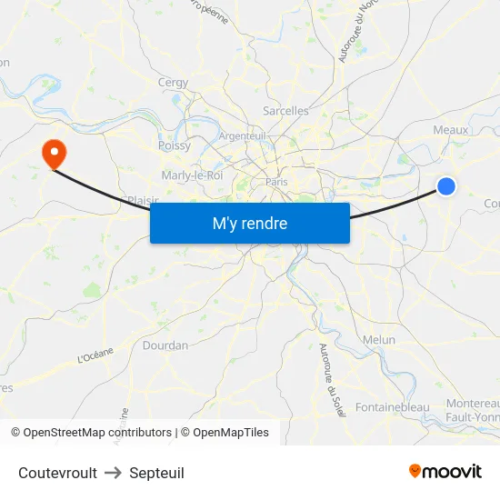 Coutevroult to Septeuil map