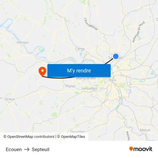 Ecouen to Septeuil map