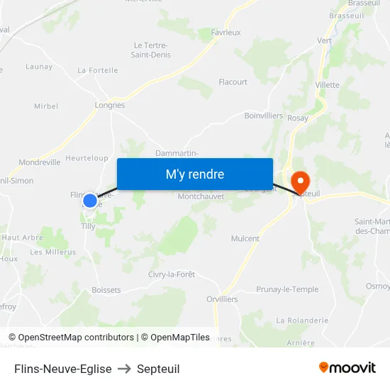 Flins-Neuve-Eglise to Septeuil map