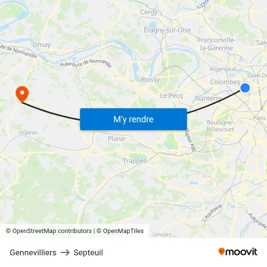 Gennevilliers to Septeuil map