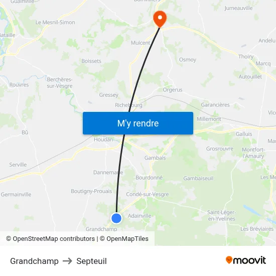 Grandchamp to Septeuil map