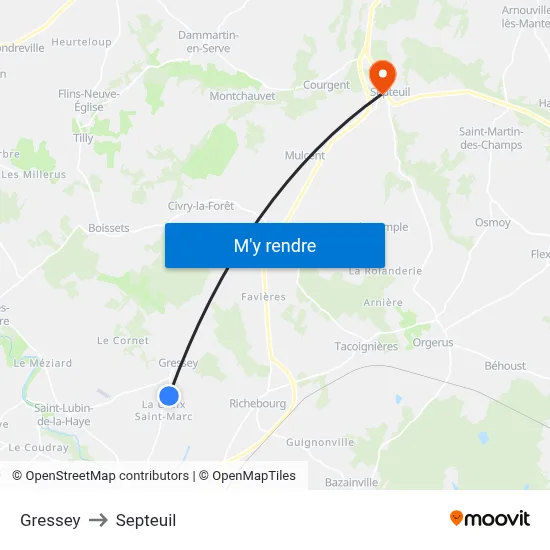Gressey to Septeuil map