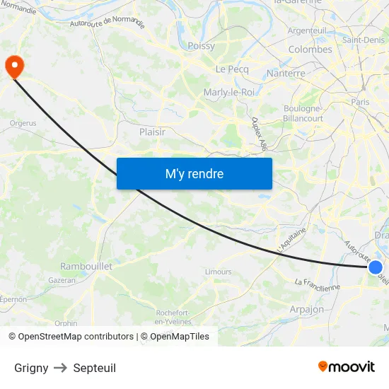 Grigny to Septeuil map