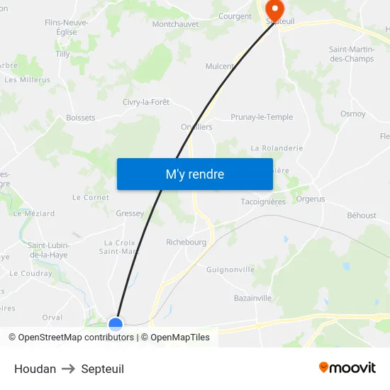 Houdan to Septeuil map
