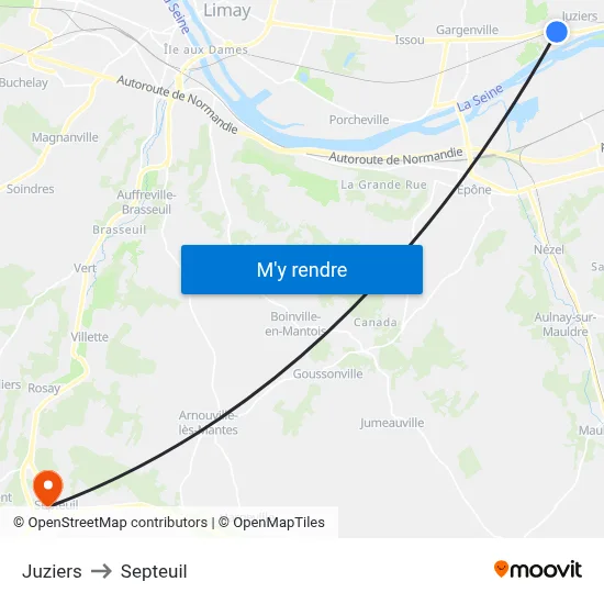 Juziers to Septeuil map