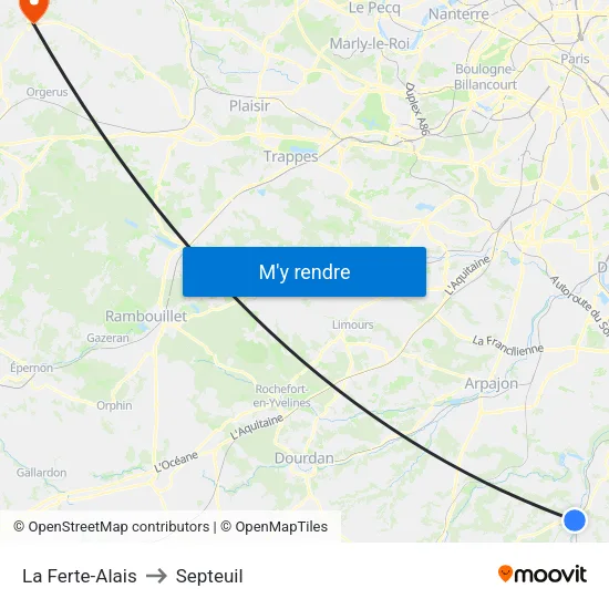 La Ferte-Alais to Septeuil map