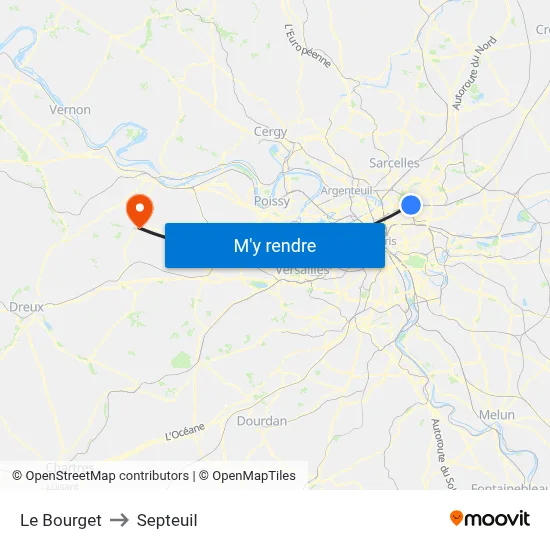 Le Bourget to Septeuil map