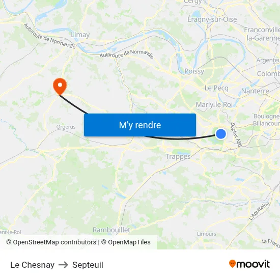 Le Chesnay to Septeuil map