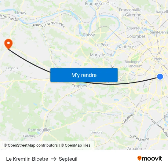 Le Kremlin-Bicetre to Septeuil map