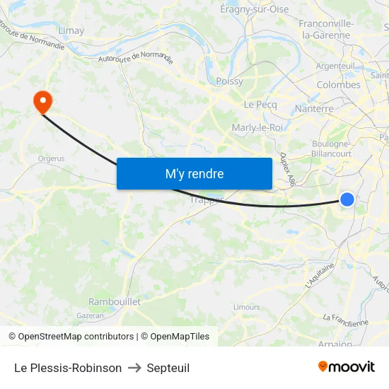 Le Plessis-Robinson to Septeuil map