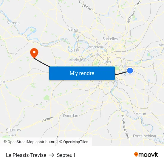 Le Plessis-Trevise to Septeuil map