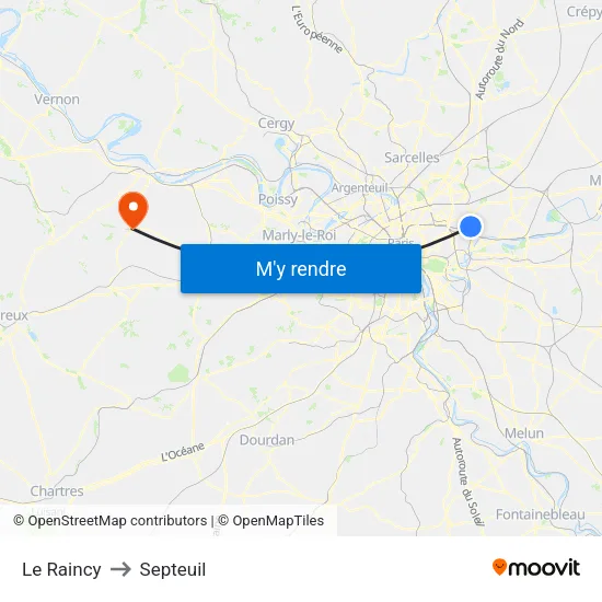 Le Raincy to Septeuil map
