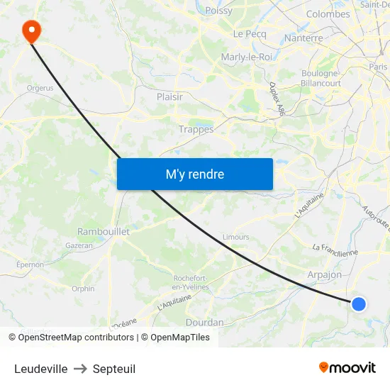 Leudeville to Septeuil map