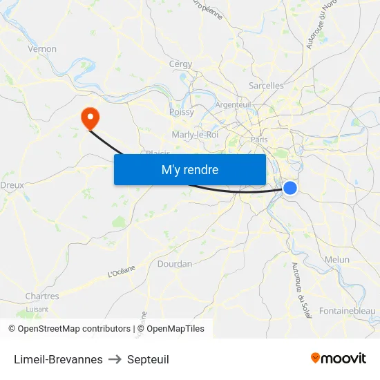 Limeil-Brevannes to Septeuil map