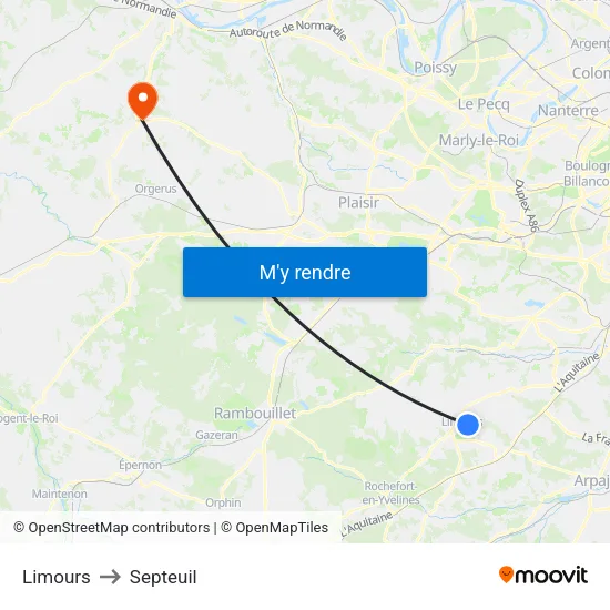 Limours to Septeuil map