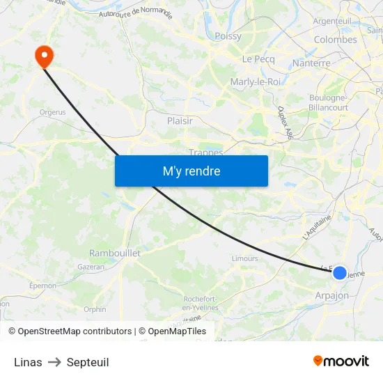 Linas to Septeuil map