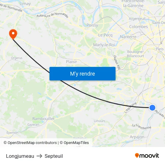 Longjumeau to Septeuil map