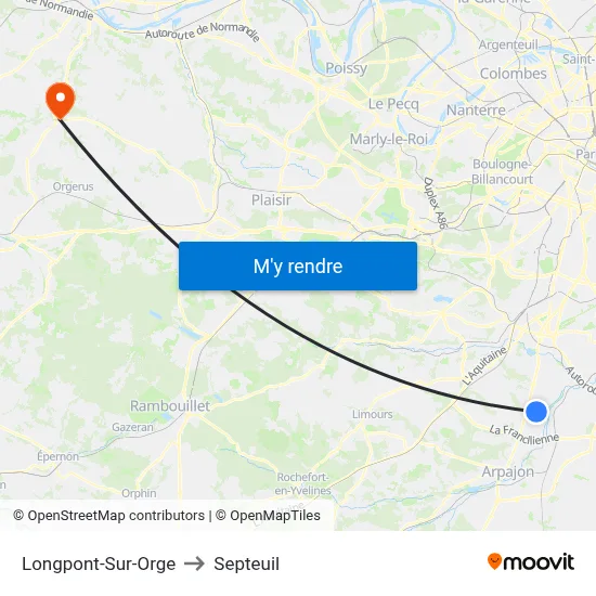 Longpont-Sur-Orge to Septeuil map