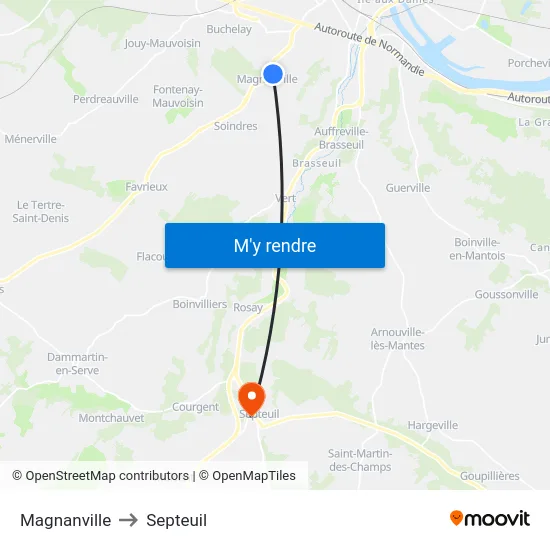 Magnanville to Septeuil map