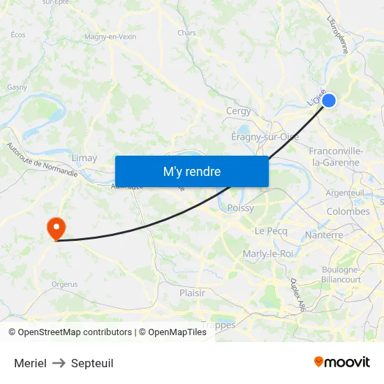 Meriel to Septeuil map
