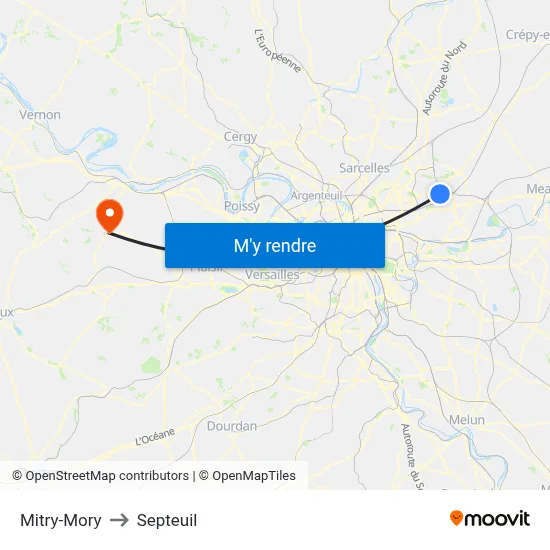 Mitry-Mory to Septeuil map