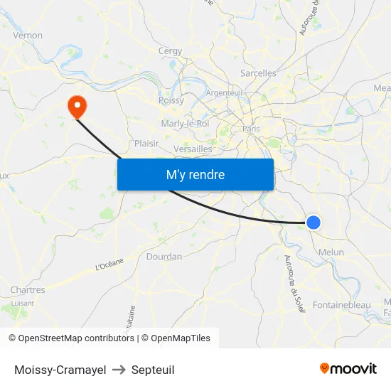 Moissy-Cramayel to Septeuil map