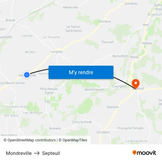 Mondreville to Septeuil map
