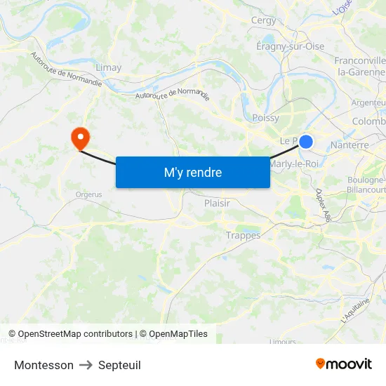 Montesson to Septeuil map